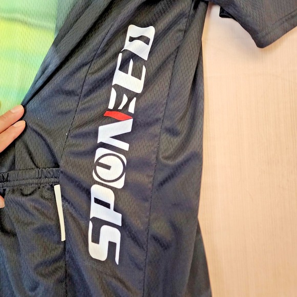 Sponeed Mens Cycling Jersey XXXL Green Black Short Sleeve Full Zip Breathable UV - Picture 11 of 16